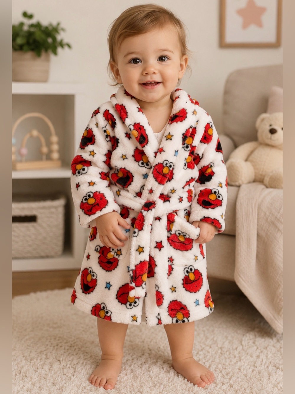 Sesame Street ❤️ Elmo Plush Bath Robe 2T Toddler Cozy Fleece Pajama Robe